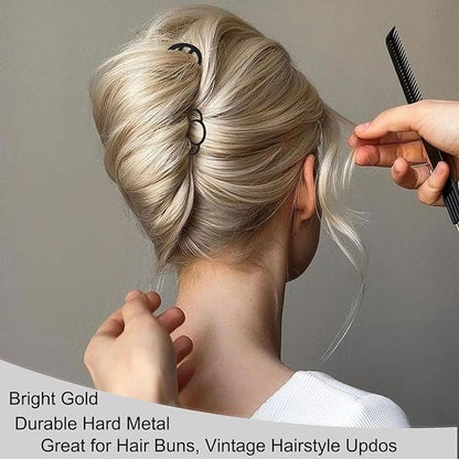 6 PCS Metal Hair Side Combs Hair Pin Hair Fork Clip Teeth Stick for Updo Bun, U Shape Hair Accessories for Vintage Hairstyle, Matte Black for Fine Hair