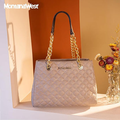 Montana West MEDIUM Tote Bag for Women Quilted Chain Handbags Shoulder Purse