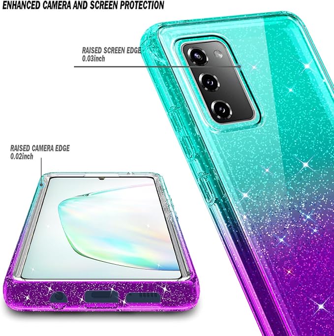 NZND Designed for Samsung Galaxy S20 FE 5G Case with [Built-in Screen Protector], Full-Body Protective Shockproof Rugged Bumper Cover, Impact Resist Case (Glitter Aqua/Purple)