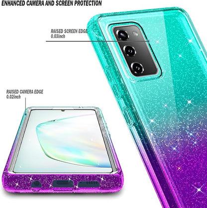 NZND Designed for Samsung Galaxy S20 FE 5G Case with [Built-in Screen Protector], Full-Body Protective Shockproof Rugged Bumper Cover, Impact Resist Case (Glitter Aqua/Purple)