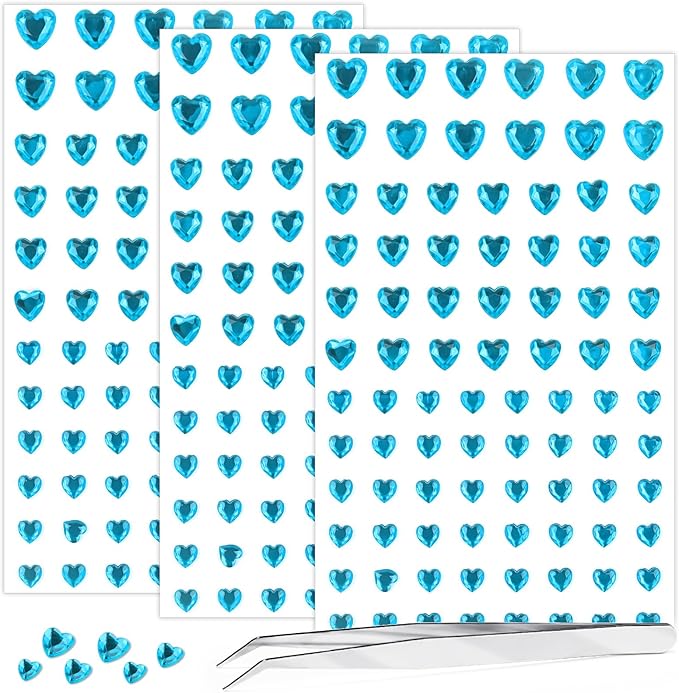 264Pcs Heart Face Gems Love Gems, Self-Adhesive Face Jewels Rhinestones 5/7/10 mm DIY Face Gems Stick on, Valentine Makeup Gems Rave Accessories for Face Eyes Hair Makeup Body, Crafts (Blue)