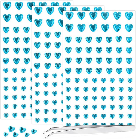 264Pcs Heart Face Gems Love Gems, Self-Adhesive Face Jewels Rhinestones 5/7/10 mm DIY Face Gems Stick on, Valentine Makeup Gems Rave Accessories for Face Eyes Hair Makeup Body, Crafts (Blue)