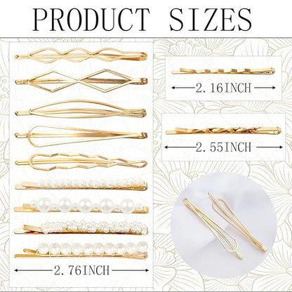 18 PCS Gold Geometric Elegant Barrette Pearls Hair Clamps Styling Fancy Women Girls Preppy Hair Clips Bridal Minimalist Bobby Pins Dainty