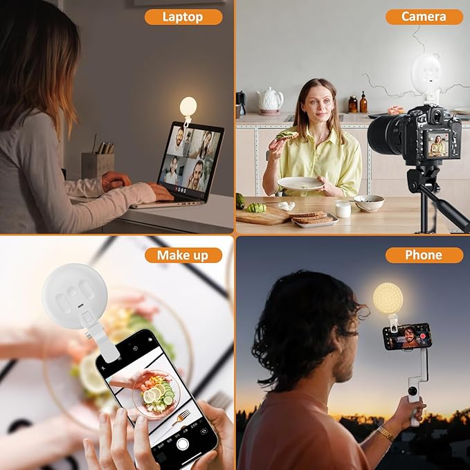 60 LED Ring Light, Rechargeable Selfie With Front & Back Clip, 2500-6500K Portable Phone, Adjustable 3 Modes for iPhone, iPad, Tablet, Laptop, CRI97+, 90 Grams (White)