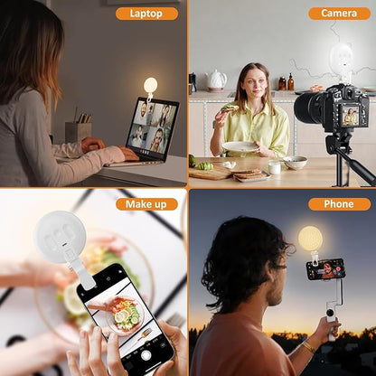 60 LED Ring Light, Rechargeable Selfie With Front & Back Clip, 2500-6500K Portable Phone, Adjustable 3 Modes for iPhone, iPad, Tablet, Laptop, CRI97+, 90 Grams (White)