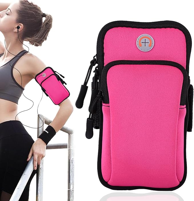 Sports Armband, Running Gym Universal Smartphone Arm Bag with Earphone Hole Multifunctional Pockets foriPhone 15, 14, 13, 12, 11 Pro Max, Xs, Xr, X, 8 Plus, SE, Galaxy S22 Ultra and More