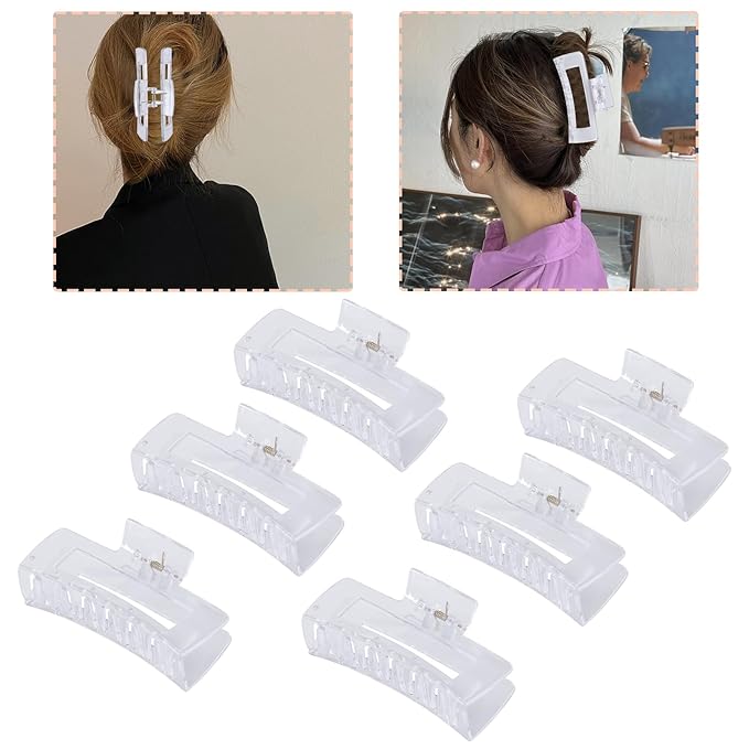 12 Pcs Rectangle Hair Clips, Hair Accessories for Women and Girls, Including 6 Pcs 4 Inch Large Claw Clips for Thick Hair and 6 Pcs 2 inch Small Hair Claw Clips for Thin Hair (Clear)