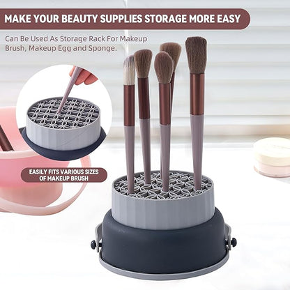 Makeup Brush Cleaner Mat, Black 3 in 1 Silicone Make Up Brushes and Tools Cleaning Bowl, Pad, Drying Rack, Organizer Storage Holder, Cosmetic Brushes Sponge Cleansing (A - GRAY/BLACK)
