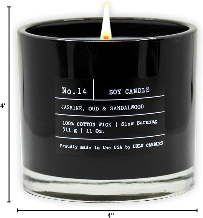 Lulu Candles | Jasmine, Oud & Sandalwood | Luxury Scented Soy Jar Candle | Hand Poured in The USA | Highly Scented & Long Lasting (11 Oz.)