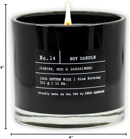 Lulu Candles | Jasmine, Oud & Sandalwood | Luxury Scented Soy Jar Candle | Hand Poured in The USA | Highly Scented & Long Lasting (11 Oz.)