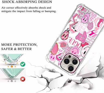 Case for iPhone 16 Pro Max with Pink Design,Aesthetic Hippie Indie Popular Elements Pattern,Shockproof Soft TPU Bumper Phone Cover(16pm,Pink)
