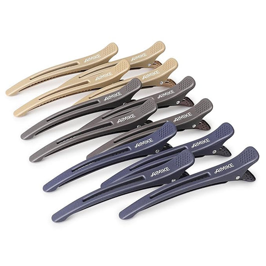 AIMIKE 12pcs No Crease Duck Billed Hair Clips with Silicone Band for Hair Styling, Rollers, Salon Sectioning & Cutting, Neutral