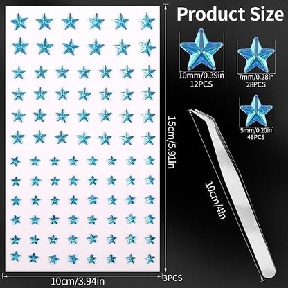 264Pcs Star Face Gems Eye Gems, Self-Adhesive Face Jewels Rhinestones 5/7/10 mm DIY Face Gems Stick on, Patriotic Makeup Gems Rave Accessories for Face Eyes Hair Makeup Body, Crafts (Blue-Star)