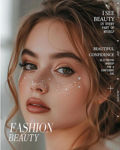 Glitter Freckles, Coachella Face Glitter for Kids Women Girls, Waterproof Glow Up Singer Concerts Festival Rave Accessories (Silver -Hearted)