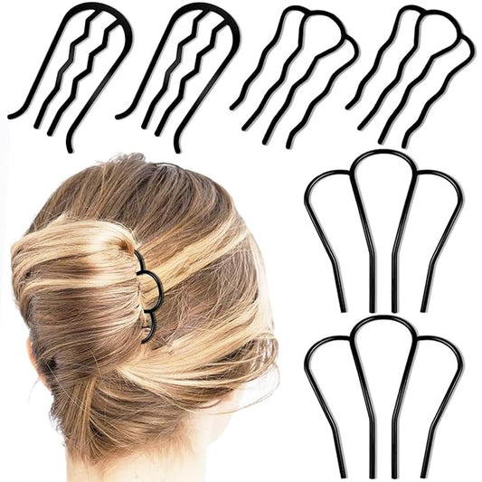 6 Piece Metal Hair Side Combs & Forks, U Shape for Vintage Updo Bun Hairstyles, Hair Accessories (4 Styles)
