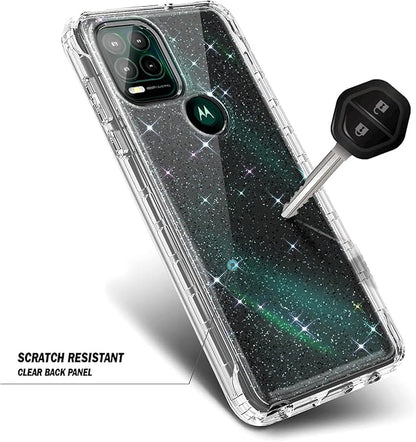 NZND Case for Motorola Moto G Stylus 5G with [Built-in Screen Protector], Full-Body Protective Shockproof Rugged Bumper Cover, Impact Resist Phone Case Cover (Crystal Glitter Clear)