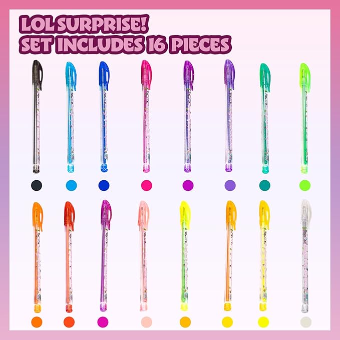 L.O.L Surprise 16 Piece Glitter Pen Body Art Set, Glittery and Bright Colors, Ages 3+ by Townley Girl