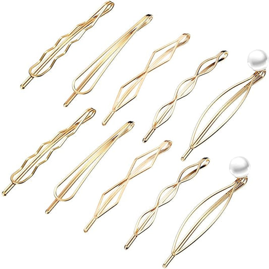 10 Pieces Geometric Metal Hair Clips and Barrettes for Women and Girls, Hair Styling Minimalist Wedding Dainty Accessories (Gold)