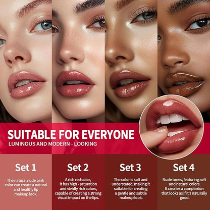 3PCS Lip Liner and Lipstick Combo Set - Matte Lip Liner Pencil, Velvet Matte Lipstick & Hydrating Collagen Lip Gloss - Long-Lasting, Smudge-Proof, High Pigment Nude Brown Lip Makeup Kit (Set 1, 3)