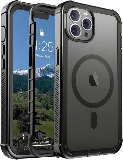 for iPhone 12 Pro Max case, [Compatible with MagSafe][Military Grade Drop Protection][Heavy Duty Protection][Non-Slip][Shockproof] with 2-Layer Durable Bumper Phone Case 6.7''-Black