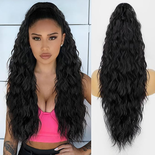 ORSUNCER Ponytail Extension Claw 26" Curly Pony Tail Clip on Hair Extensions Fluffy Natural Looking Synthetic Hairpieces for Women Black