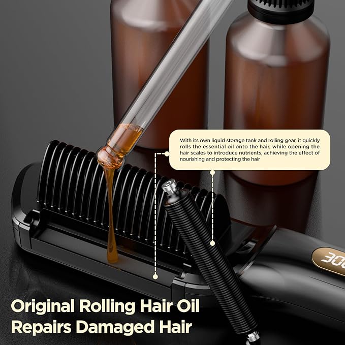 Hair Straightener Brush, Upgraded Ionic Hair Straightener Comb with Oil-Infused, Anti-Frizz Ceramic, Anti-Scald, 9 Temp Settings & LED Display, Dual Voltage, Straightening Brush for All Types