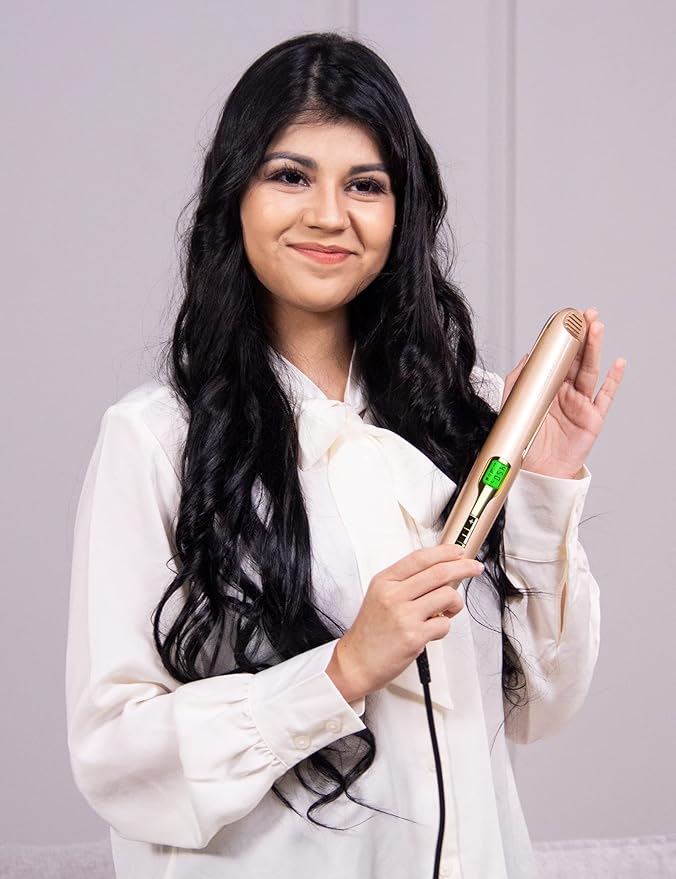 ANGENIL Dual Voltage Hair Straightener and Curler 2-in-1, Titanium Flat Iron for Straightening & Curl Hair with Digital LCD Display for All Hair Types, Twist Straightening Curling Iron
