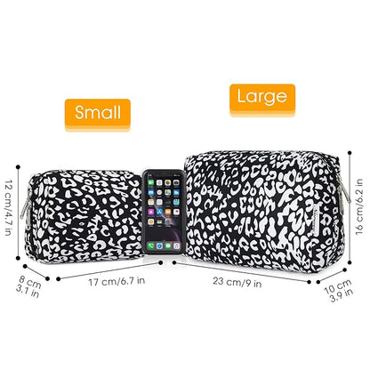 Narwey Small Cheetah Makeup Bag for Purse Mini Cosmetic Bag Travel Makeup Pouch Zipper Pouch Cute Make up Bags with Compartments for Women Girls (Black Leopard, Small)