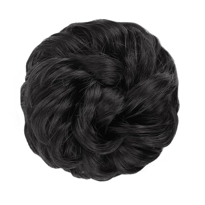 MORICA 1PCS Messy Hair Bun Hair Scrunchies Extension Curly Wavy Messy Bun Hair Synthetic Chignon Hairpieces for Women(Black)