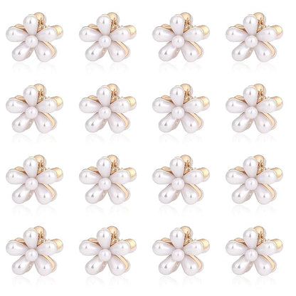 16 Pcs Small Pearl Claw Clips with Flower Design, Mini Hair Clips for Thin Thick Hair, Sweet Tiny Hair Clips, Little Flower Hair Jaw Clamps, Nonslip Bangs Pins Hair Accessories for Women Girls