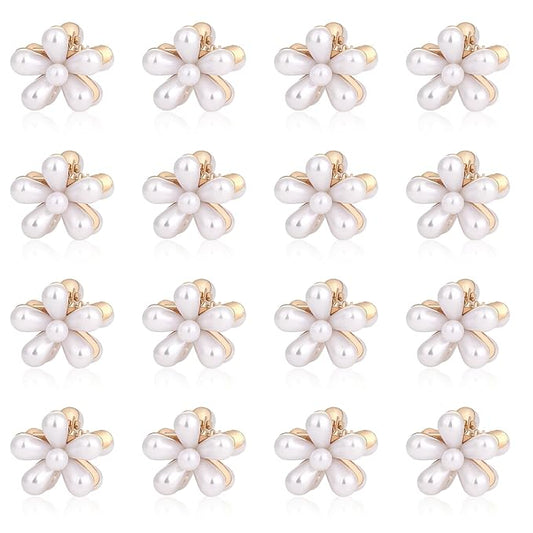 16 Pcs Small Pearl Claw Clips with Flower Design, Mini Hair Clips for Thin Thick Hair, Sweet Tiny Hair Clips, Little Flower Hair Jaw Clamps, Nonslip Bangs Pins Hair Accessories for Women Girls