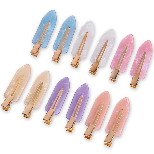 No Crease Creaseless No Bend Hair Clips For Styling Non Slip Flat Clips For Makeup Hair Accessories For Women,Pink Purple,12 PCS