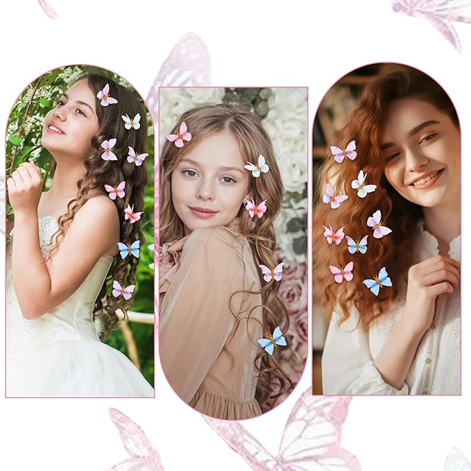 20 Pieces Butterfly Hair Accessories, Cute Butterfly Hair Clips Realistic Colorful Glitter Butterflies Clip Hheadband Net Yarn Small Butterflies Accessories Cute Headwear Gifts for Girls Women