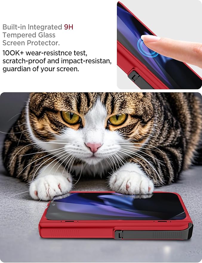 Miimall Dustproof Cases for Pixel 9 Pro Fold Cases, [Kickstand & Hinge Protection][All-Inclusive Protection] Anti Slip Matte Surface Full Body Case for Google Pixel Fold 9 Pro Case, Red