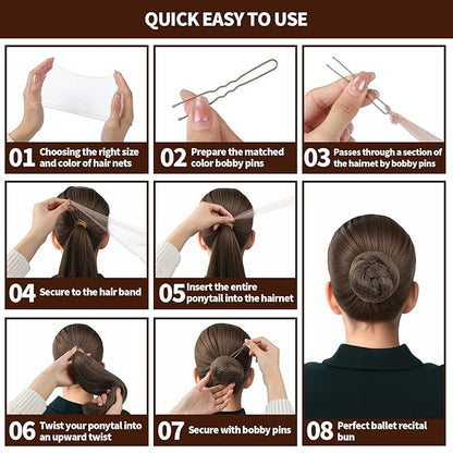 Teenitor Hair Nets For Buns, 3 Sizes Hair Bun Nets For Ballet Girls(12, 20, 28 Inch), 80pcs U Shape Bobby Pins and 40pcs Hairnets For Dance Buns Maker, Tan Brown