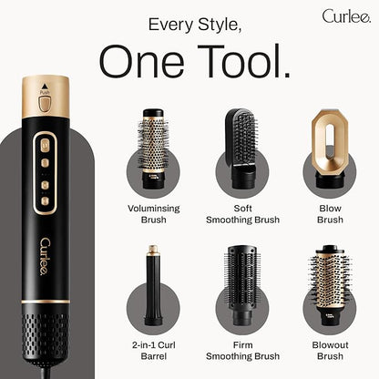 Hair Dryer Brush 1200 Watts 6 in 1 Hair Accessories Blow Dryer Automatic Curling Iron with Storage Box in Black for Curl Enhancing Hair Smoothing Volumizing Styling - by Curlee