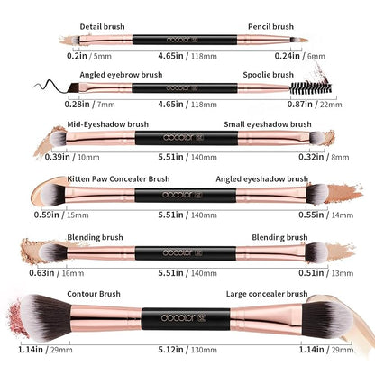Docolor Double Sided Makeup Brushes, 6Pcs Double Ended Eyeshadow Brush Set Professional Eye Makeup Brushes Set Foundation Eyeshadow Blending Eyebrow Travel Make Up Brushes Kits