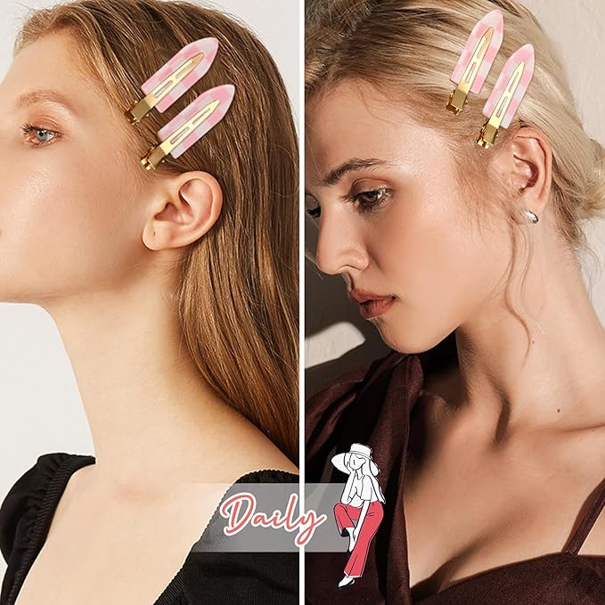 20PCS Bridesmaid Pink Checkered Hair Accessories - No Bend Creaseless Glitter Hair Clips for Bride Women Girls (20Pcs/10Cards)