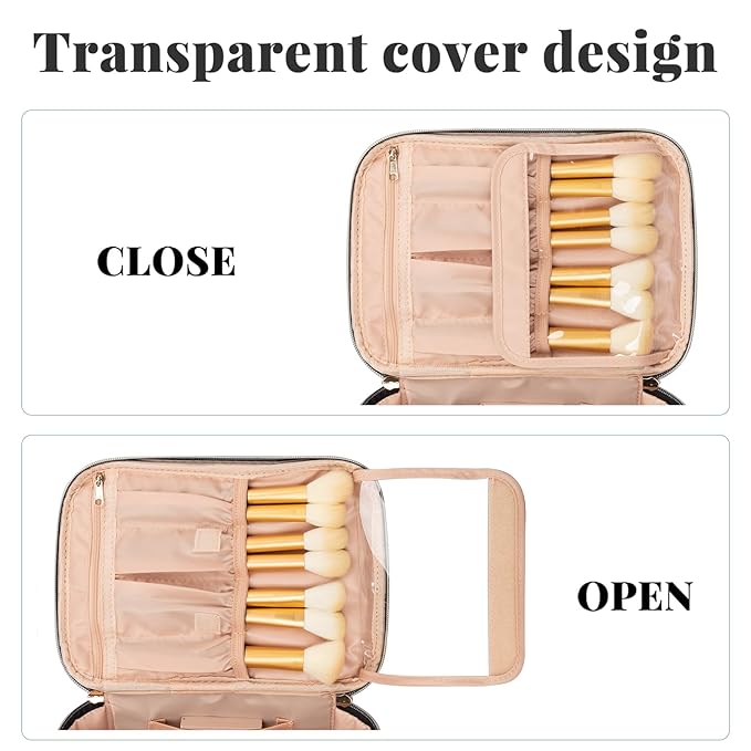 OCHEAL Makeup Bag,Large Travel Bag Organizer Cosmetic Bags for Women Washable Make Up Bag Makeup Organizer Case with Dividers - Large,Embossed Rhombus Black