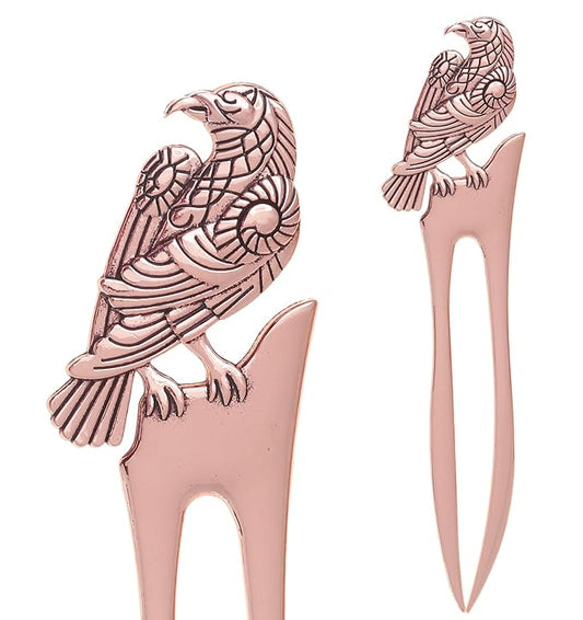 2pcs Antique Rose Golden Raven Prong Forks Styling Pins Black Wicca Witch Hair Stick Slide Renaissance Festival Hair Acceossories for Women 06