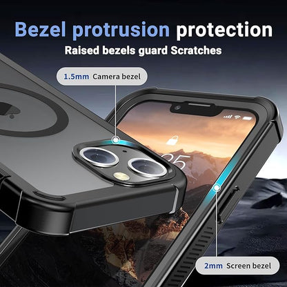 for iPhone 14 case, with [Compatible with MagSafe][Military Grade Drop Protection][Heavy Duty Protection][Non-Slip][Shockproof] with 2-Layer Durable Bumper Phone Case 6.1''-Black
