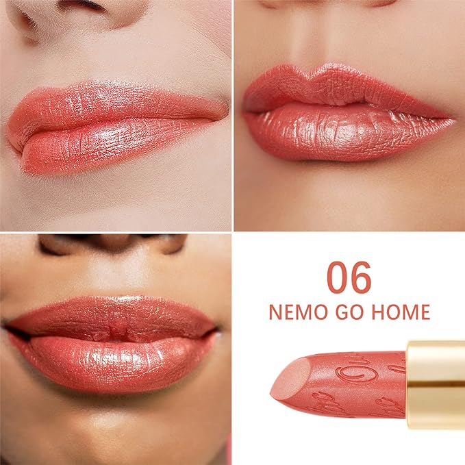 Oulac Coral Pink Lipstick for Women with Metallic 3D Shine Lightweight Hydrating Formula, High Impact Lip Color, Vegan Beauty, Full Coverage Lip Makeup, Christmas Gifts for Women, Nemo Go Home(06)