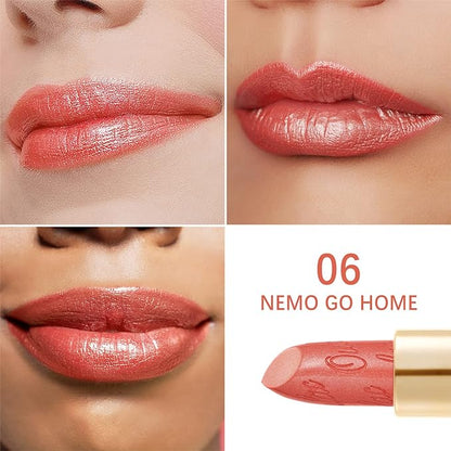 Oulac Coral Pink Lipstick for Women with Metallic 3D Shine Lightweight Hydrating Formula, High Impact Lip Color, Vegan Beauty, Full Coverage Lip Makeup, Christmas Gifts for Women, Nemo Go Home(06)