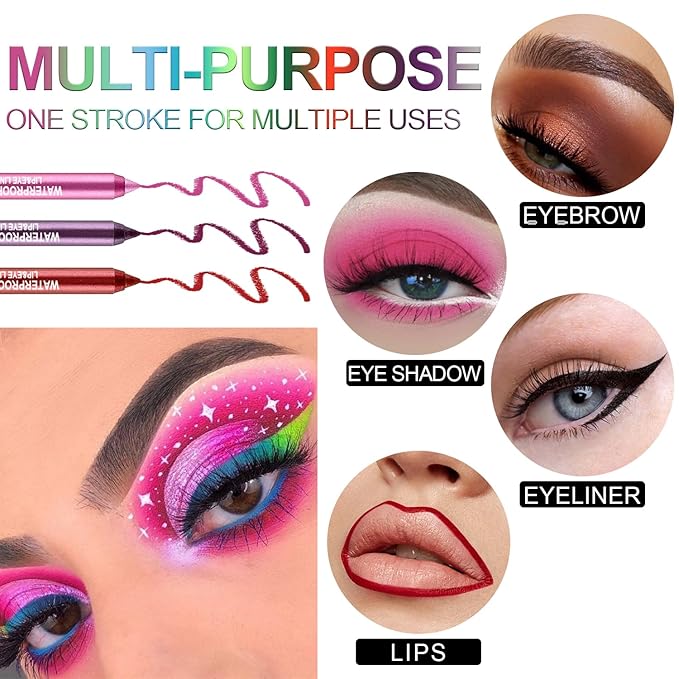 7 Colorful Eyeliner Pen Set, Eye Shadow Pencil, Pearl Eyeliner Kit Metallic Glitter Colored Eye liner for Women Eye&Lip Liner Professional Waterproof Eye Makeup (7PCS C)
