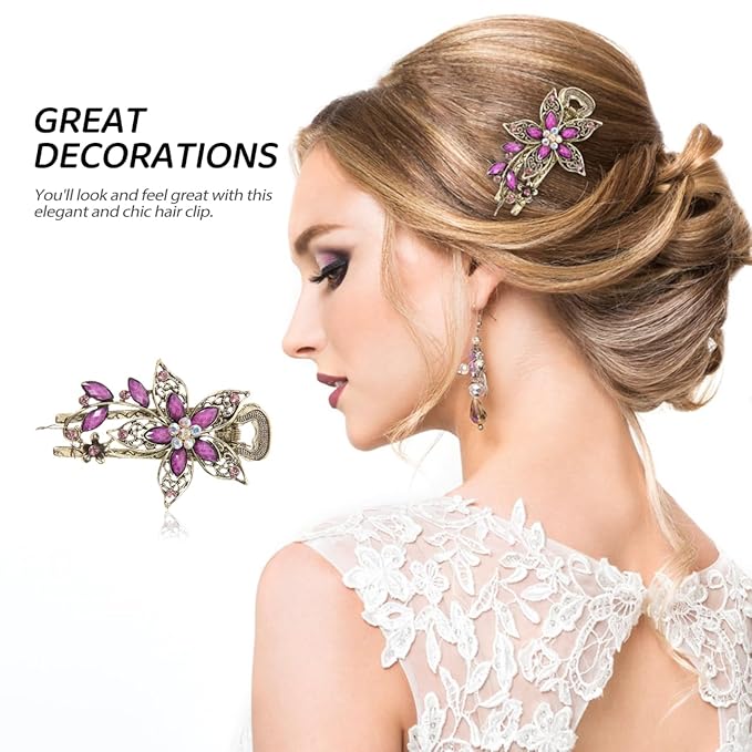 Vintage Rhinestone Crystal Retro Hair Accessories for Women - Flower Barrettes, Hairpins, and Styling Clips in Purple for Hair Styling