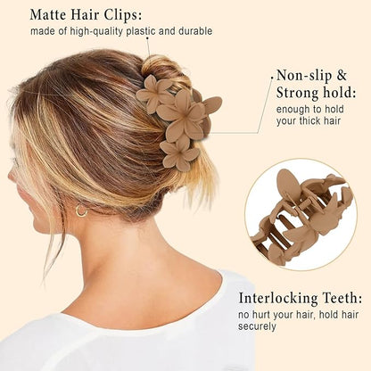 ANBALA 4PCS Hawaiian Plumeria Flower Hair Clips - Large Non-Slip Matte Claw Clips for Women, Strong Hold Beach Hair Accessories