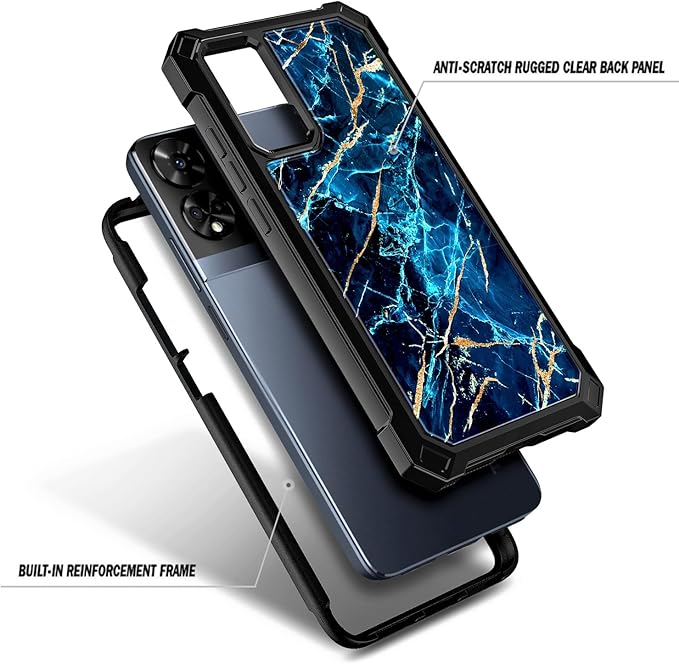 Designed for TCL 50 XE 5G Phone Case, 50 XE NXTPAPER 5G Case with Screen Protector, [Raised Corners Drop Protection] Full-Body Protective Shockproof Rugged Bumper Cover (Marble Sapphire)