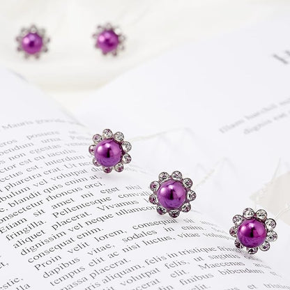 20 Pack (Purple) Pearl Crystal Hair Pins Flower Rhinestone Hair Clips for Bridal Wedding Women Hair Jewelry Accessories, with Clear Container