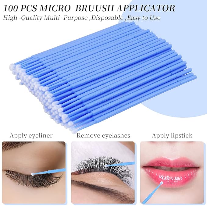 300 PCS Eyelash Extension Supplies Kit Disposable Micro Swab Brush Eyebrow Spoolies Lip Stick Brush Mascara Wand Applicator Makeup Brush Tool(Blue Sets)