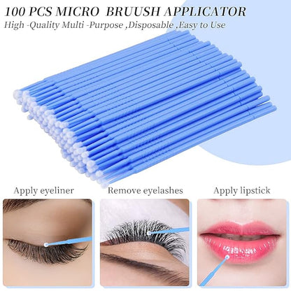 300 PCS Eyelash Extension Supplies Kit Disposable Micro Swab Brush Eyebrow Spoolies Lip Stick Brush Mascara Wand Applicator Makeup Brush Tool(Blue Sets)